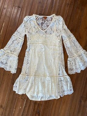 Scully White Lace Bell Sleeve Mini Dress